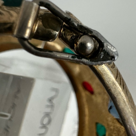 Vtg Castlecliff Cuff Bracelet Gold Tone Wide Unfoiled Glass Cabochons Crystals - Picture 12 of 14